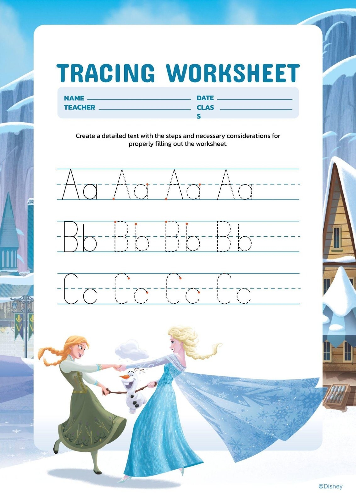 Frozen Characters Preschool Worksheet Template