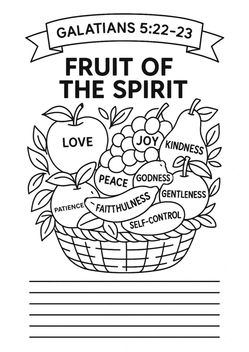 Fruit Of The Spirit Colouring Journal Page Galatians 5 22 23 Printable Free Bible Worksheets