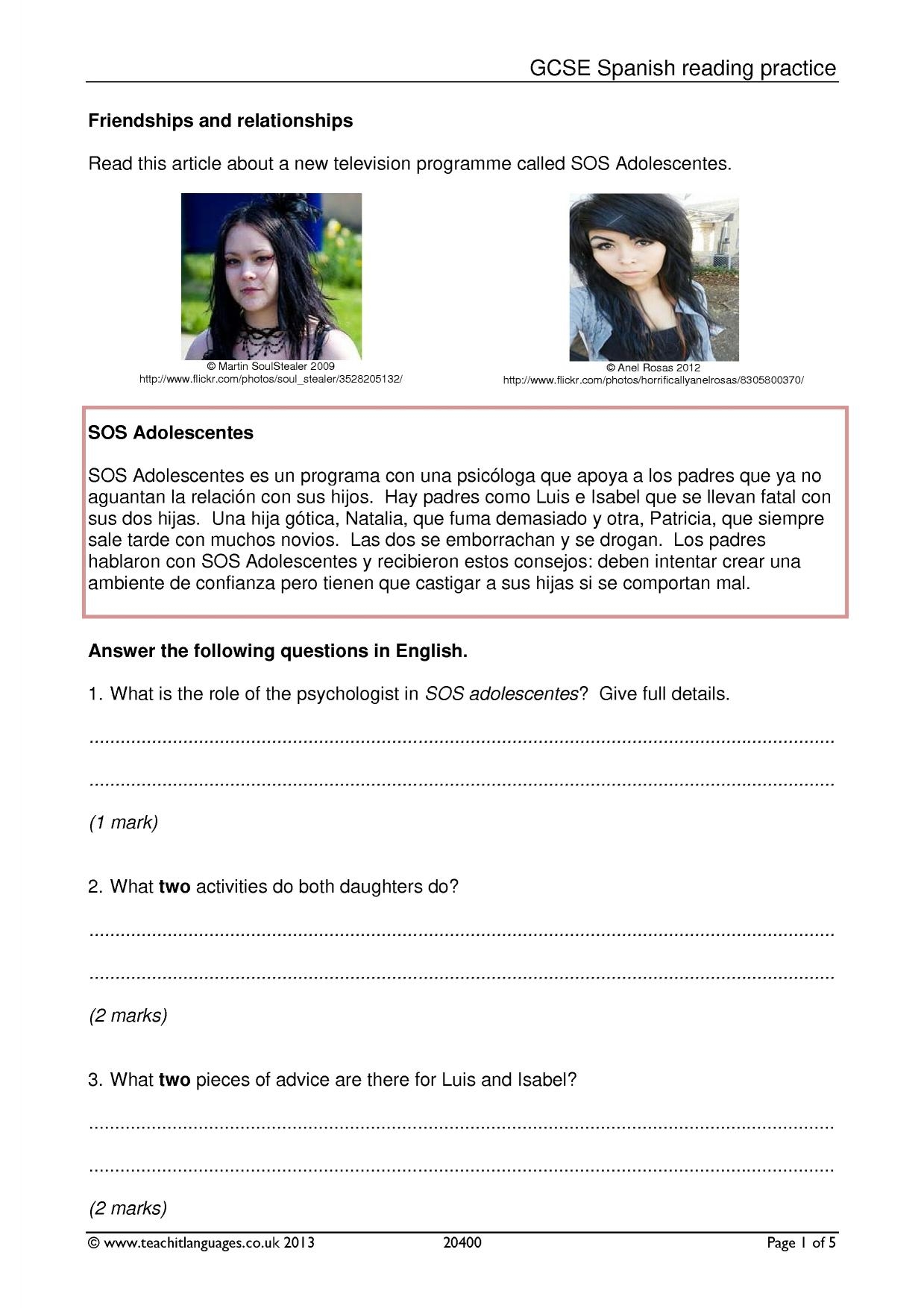 GCSE Reading Revision KS4 Spanish Teaching Resource Teachit GCSE Reading Revision KS4 Spanish Teaching Resource Teachit