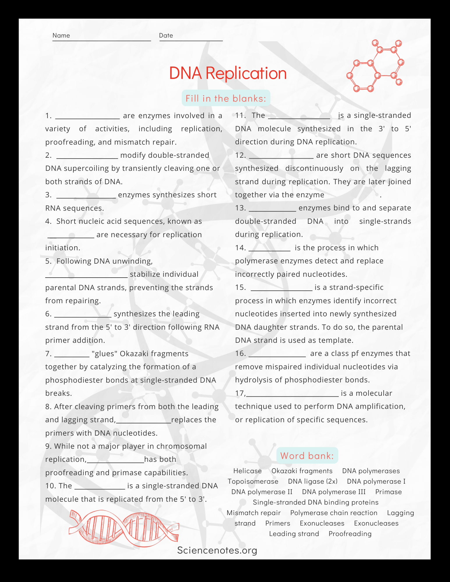 Printable Biology Worksheets Site Edu