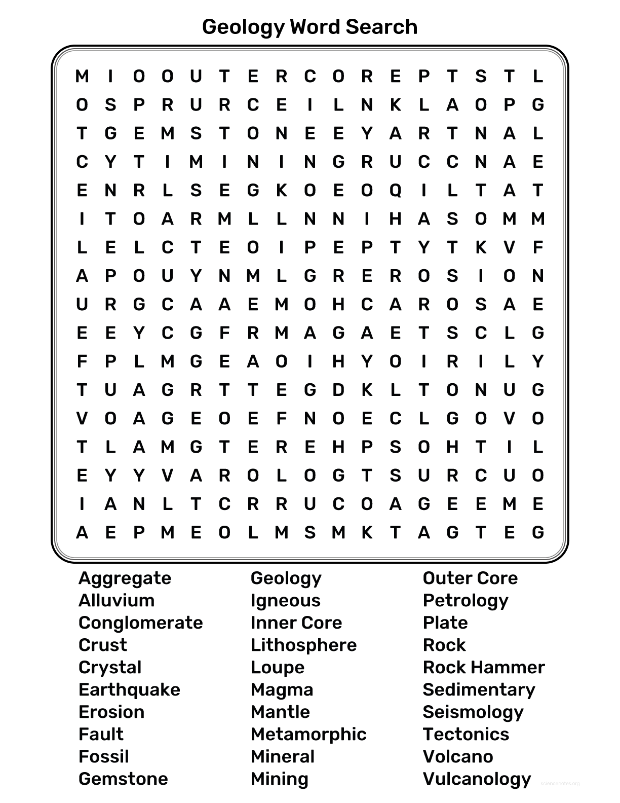 Geology Word Search Geology Word Search
