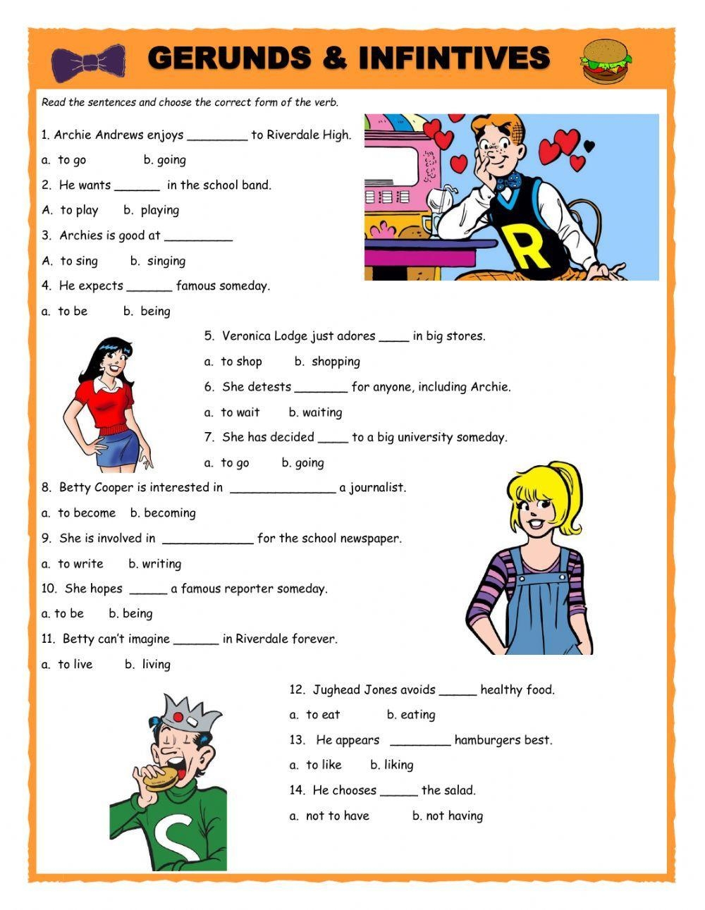 Gerunds Infinitives Multiple Choice Estherlee76 Worksheets Library