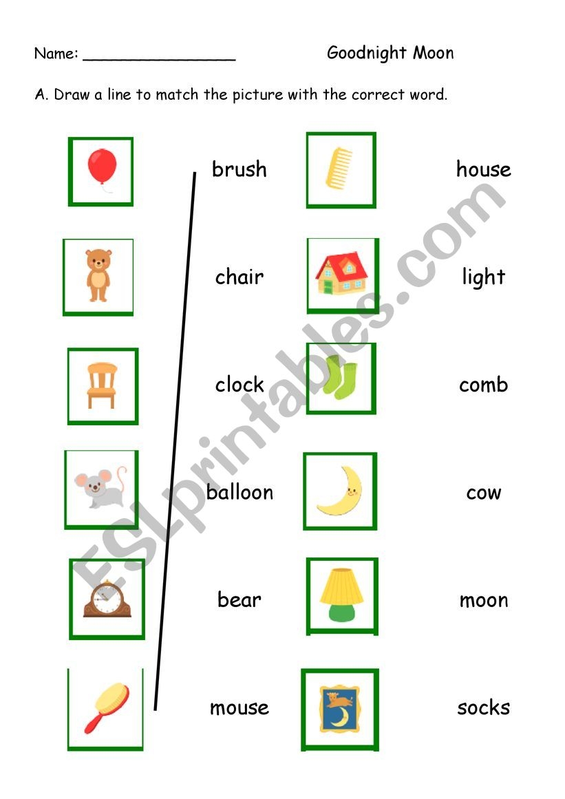 Goodnight Moon Matching Activity ESL Worksheet By Edgegirl