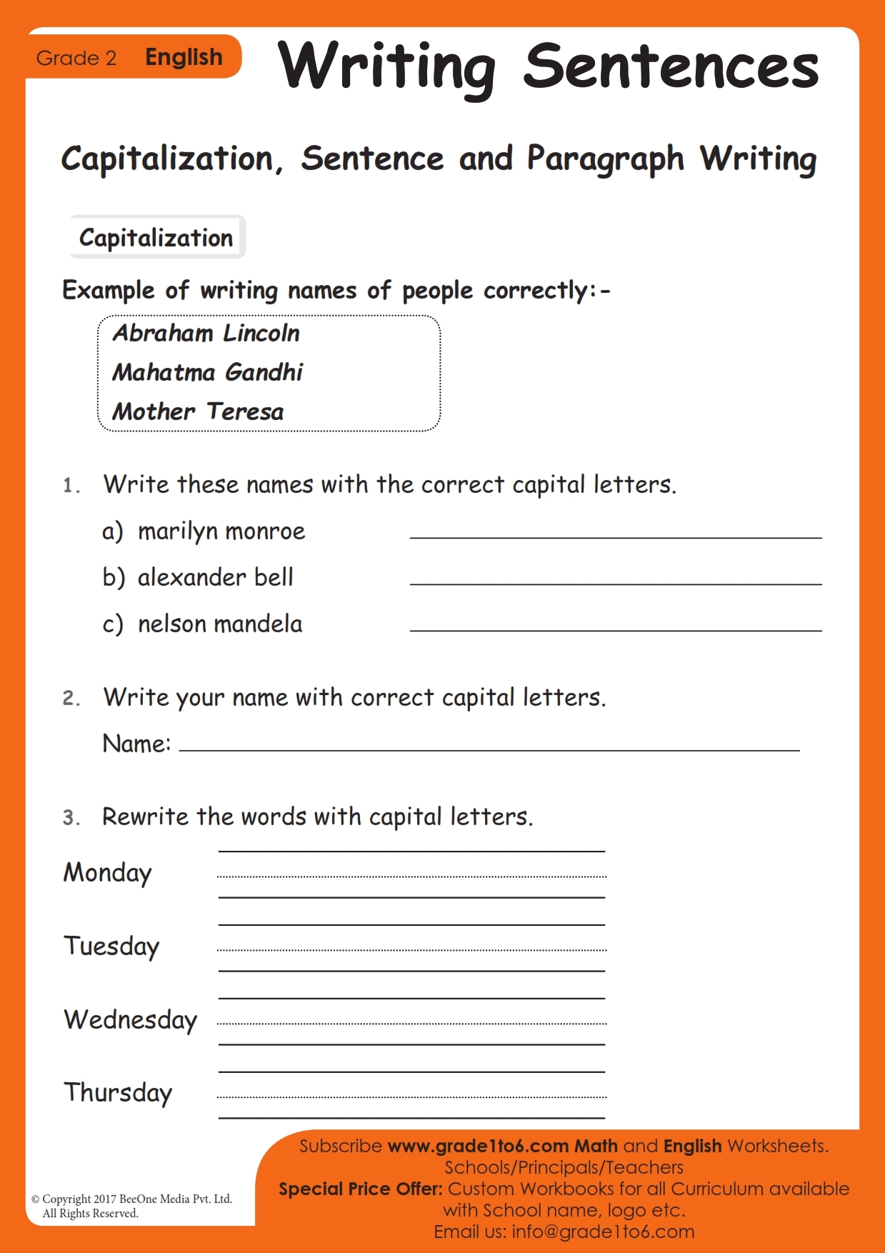 Grade 2 Capitalization Worksheets Grade1to6
