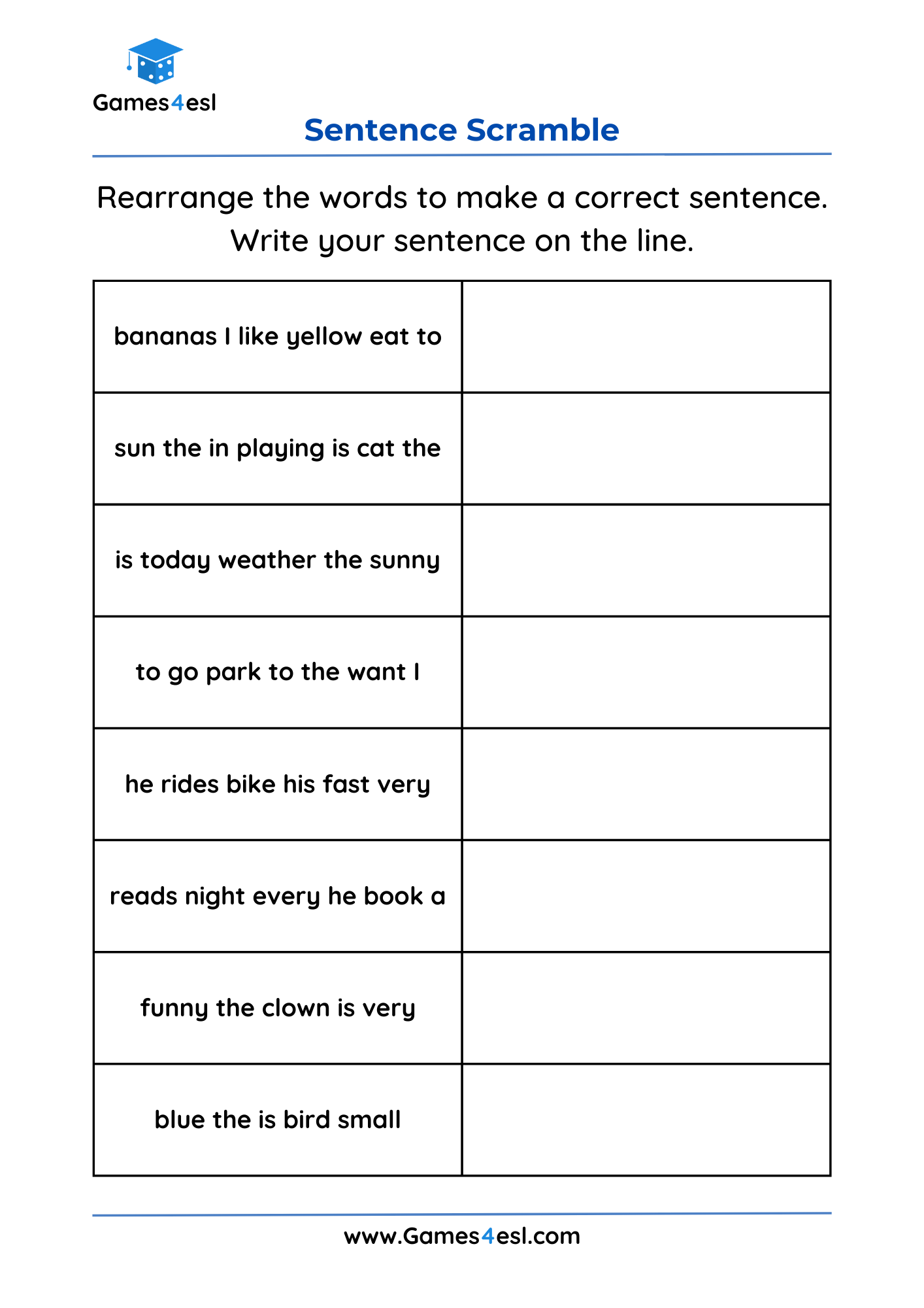 Grade 2 Sentence Worksheets Games4esl Grade 2 Sentence Worksheets Games4esl