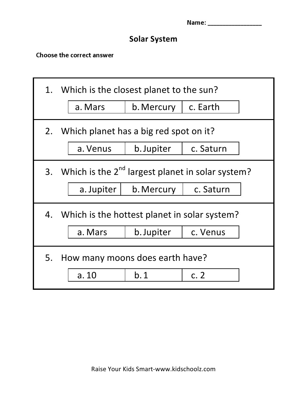 Free 2nd Grade Solar System Worksheets