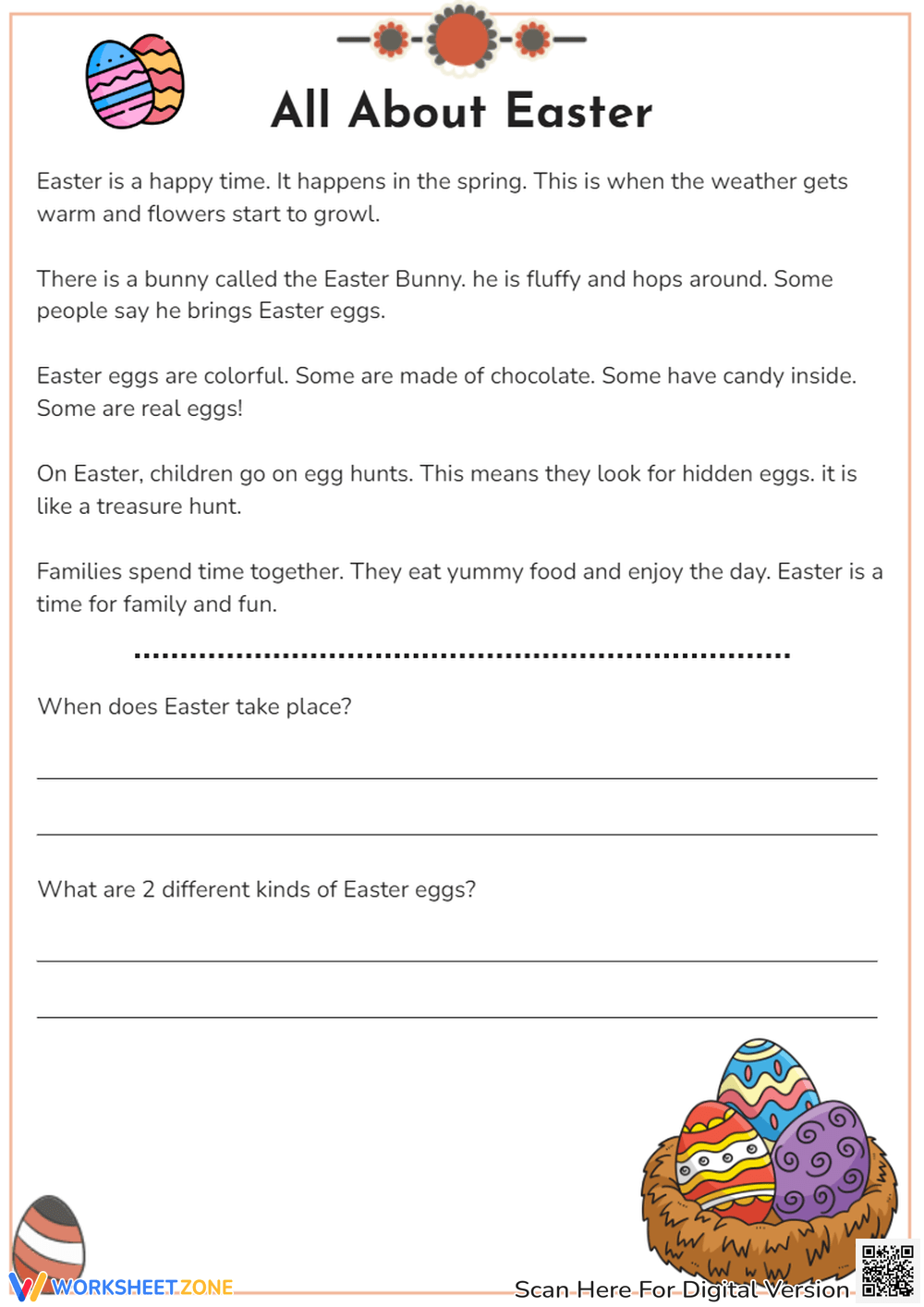 Grade 3 Easter Reading Comprehension Worksheets
