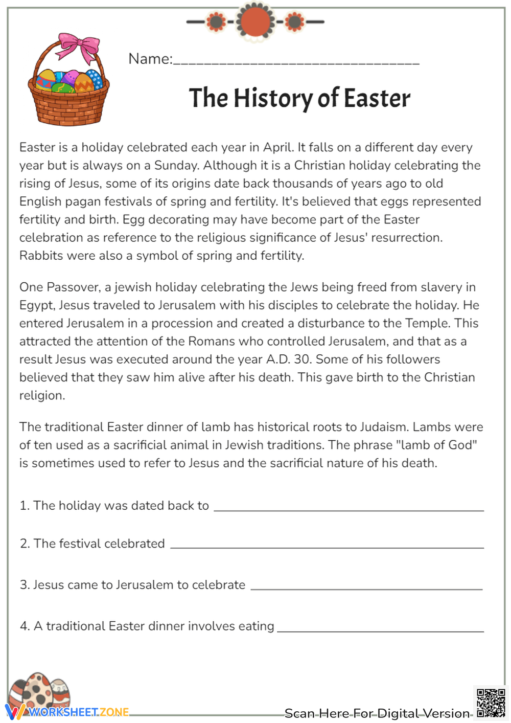 Easter Reading Comprehension Worksheets Grade 3
