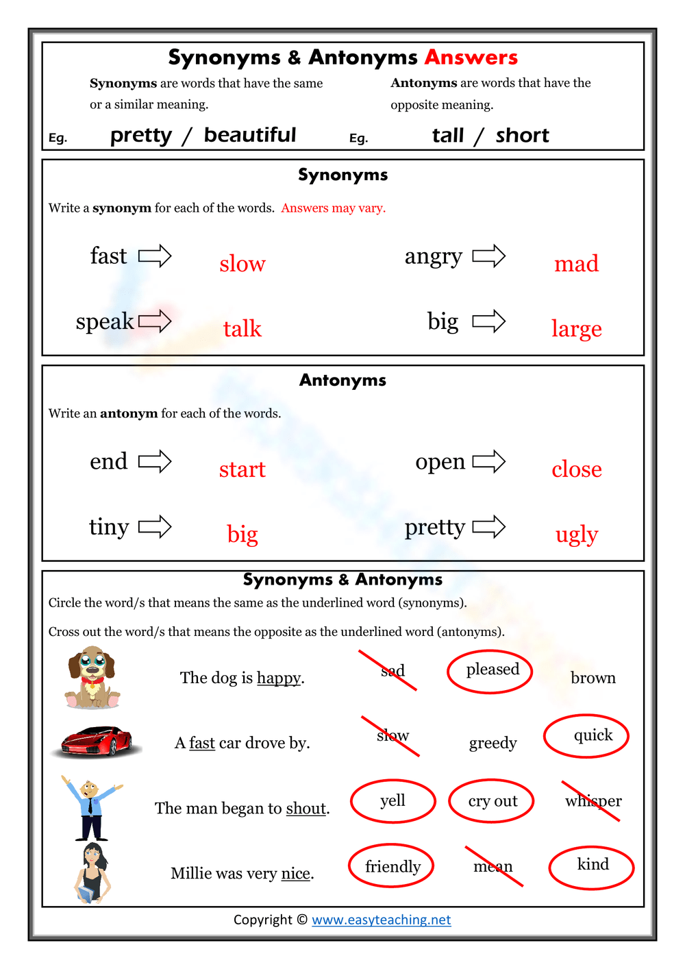Thesaurus Worksheet Third Grade Free Download