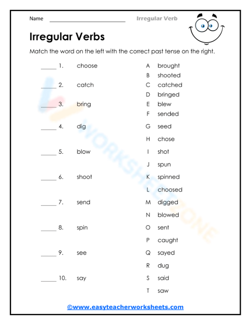 Grade 4 Irregular Past Tense Verbs Worksheets