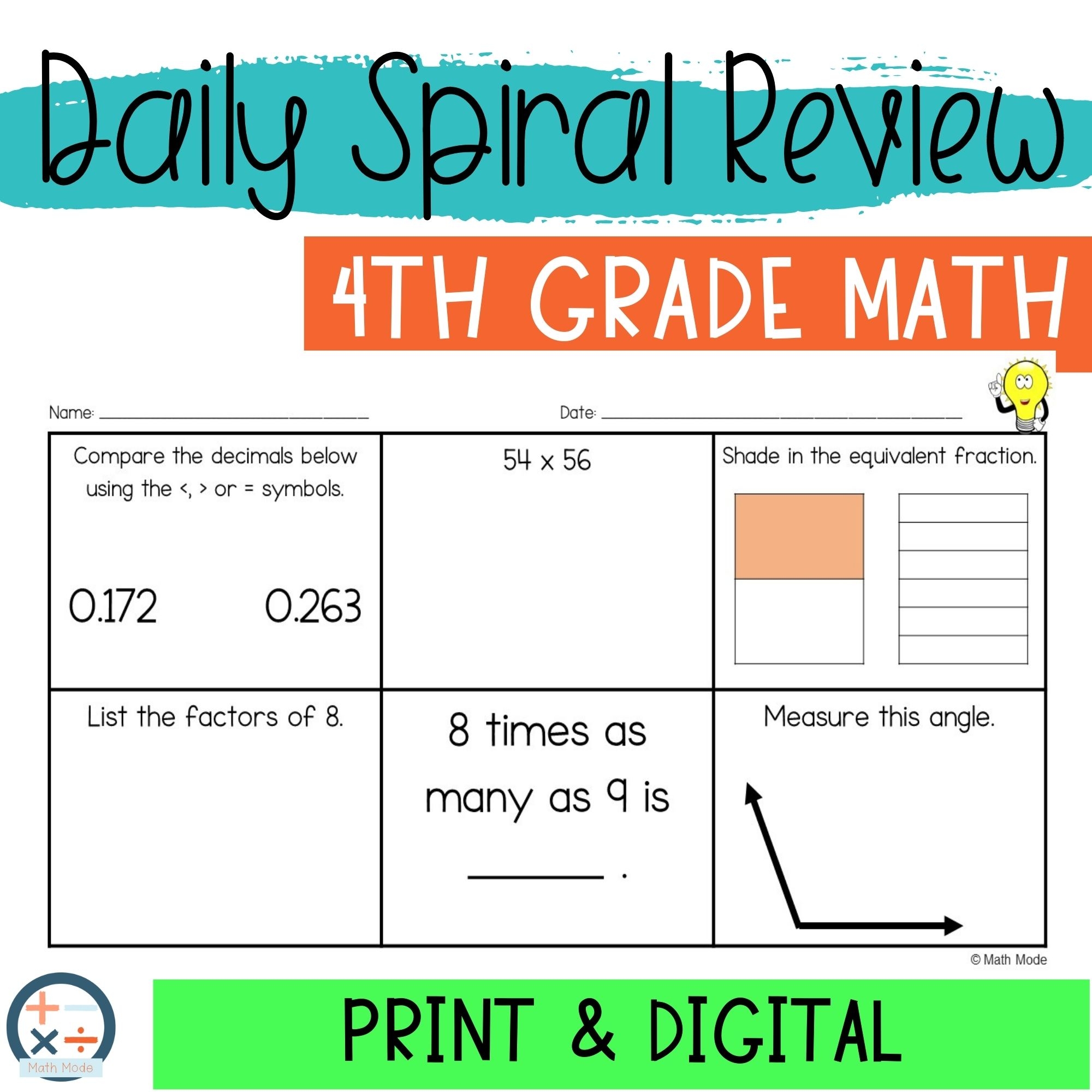 4th Grade Math Worksheets Spiral Printable