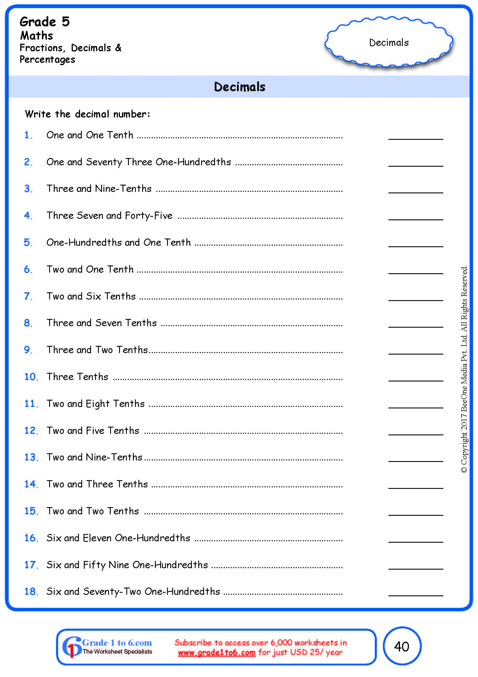 Free 5th Grade Math Worksheets Decimals Free 5th Grade Math Worksheets Decimals