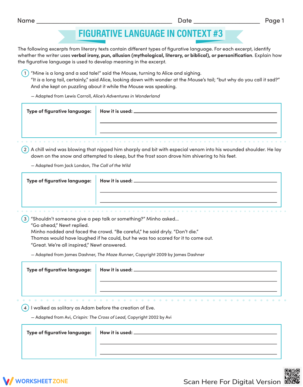 Grade 7 Easter Literary Devices Worksheets