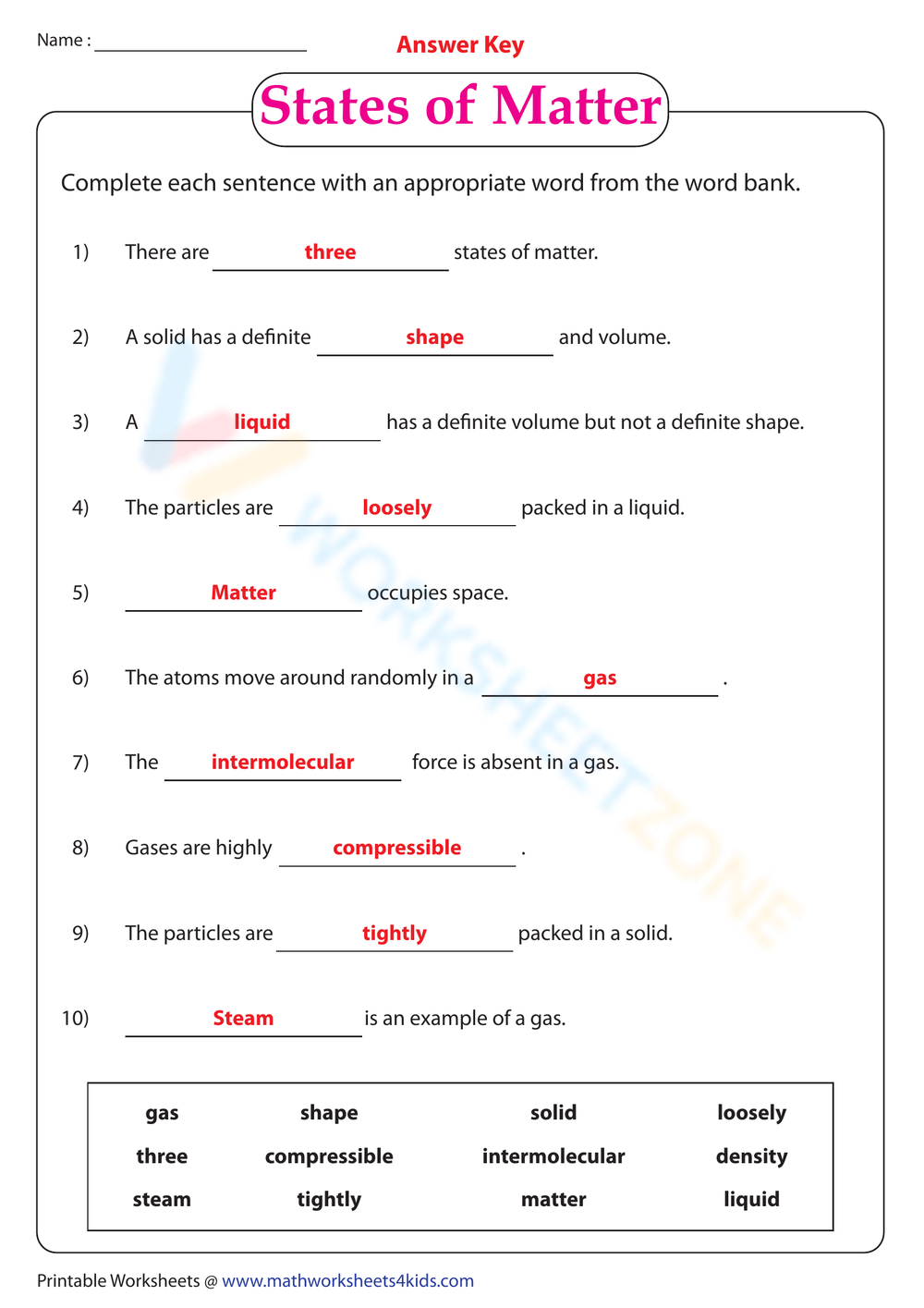 Grade 7 Science Worksheets