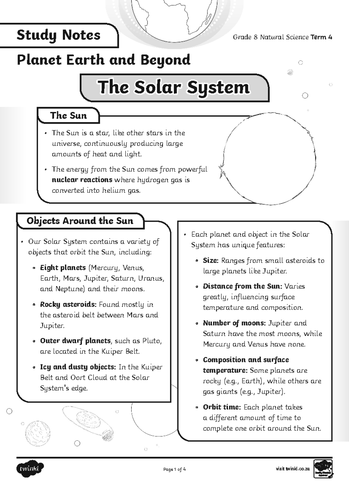 Grade 8 Natural Science Term 4 Study Notes Planet Earth Beyond Studocu