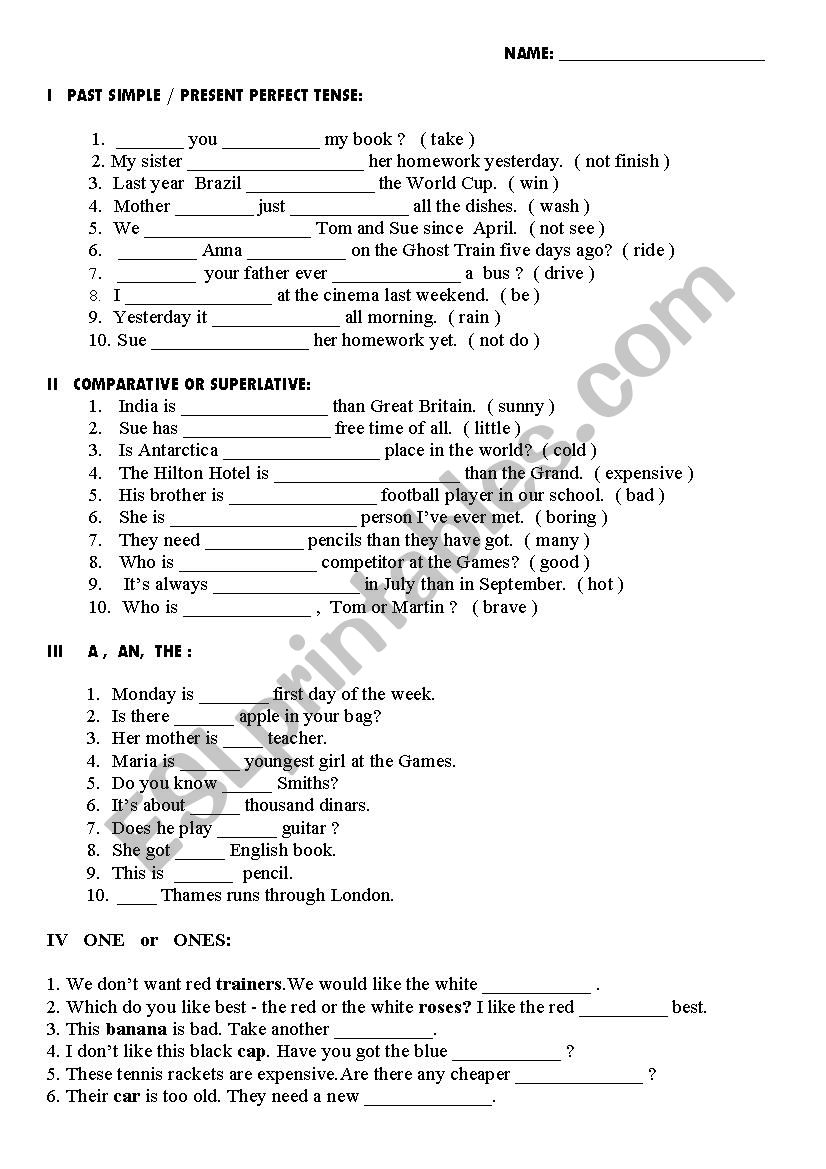 Grammar Test 7th Grade ESL Worksheet By Sicadu