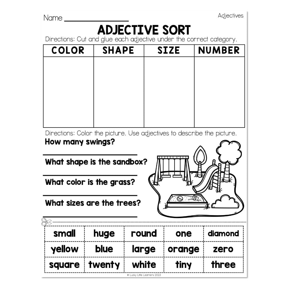 Grammar Worksheets Adjectives Adjective Sort Lucky Little Worksheets Library