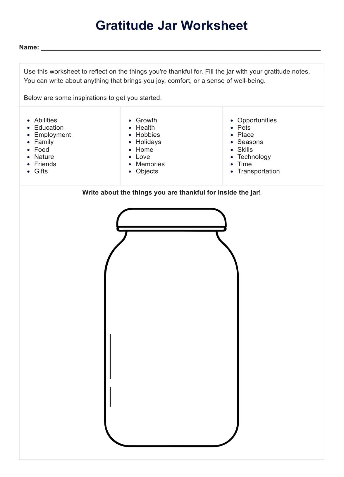 Worry Jar Worksheet Free Printable