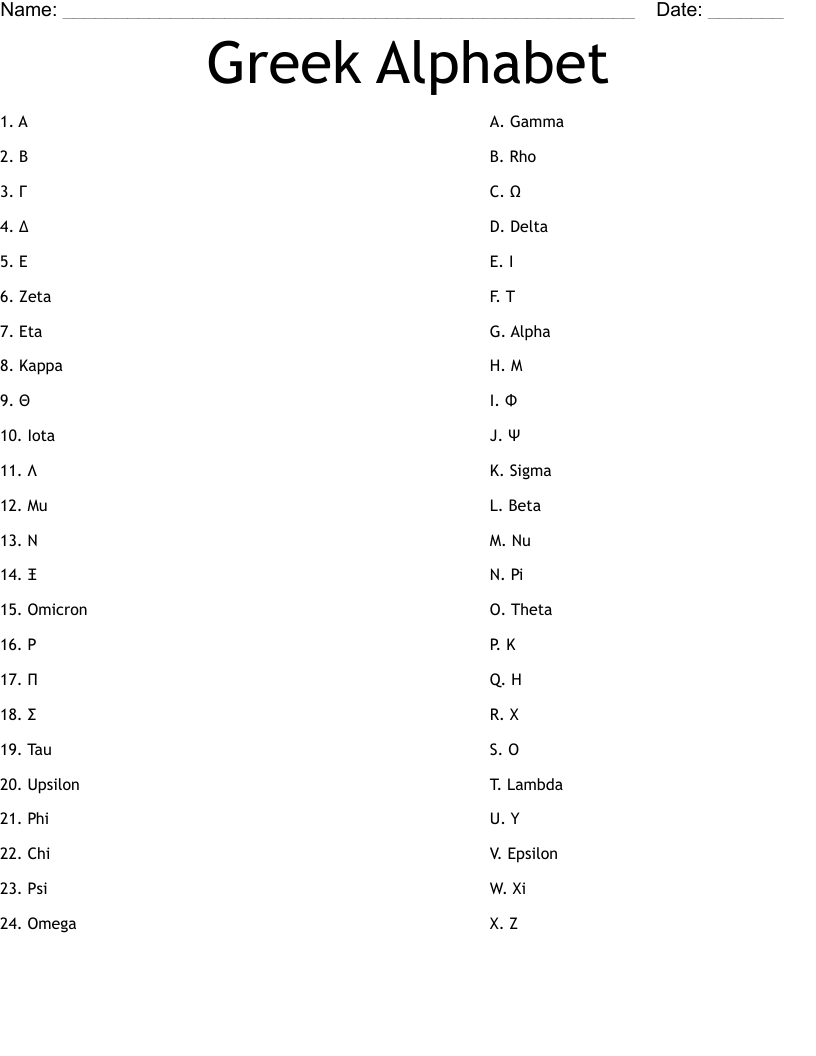 Greek Alphabet Worksheet WordMint Greek Alphabet Worksheet WordMint