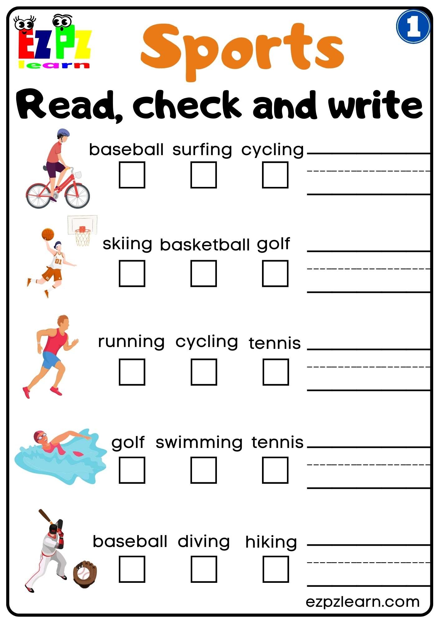 Group 1 Sports Read And Write Worksheet For K5 Kids And ESL Students Free PDF Download Ezpzlearn