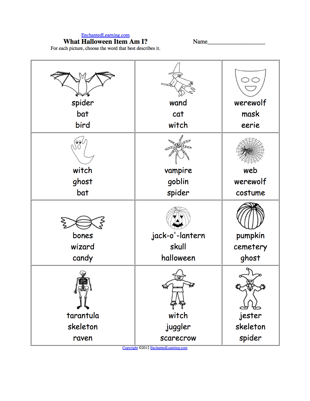 Halloween EAL Worksheet Multiple Choice