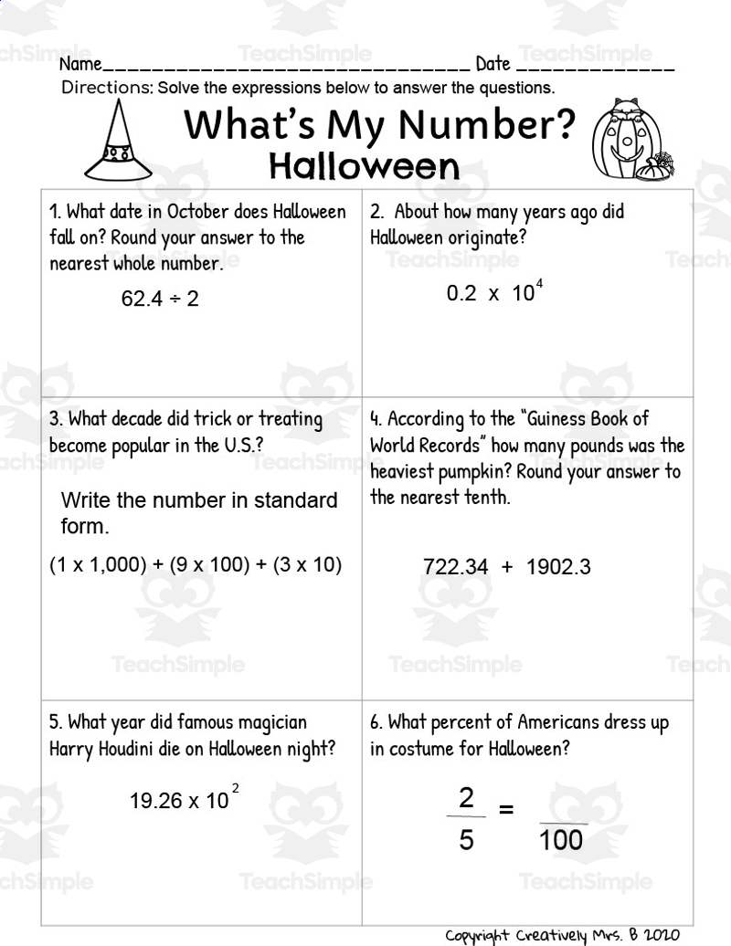 Halloween Math Trivia Worksheet By Teach Simple Halloween Math Trivia Worksheet By Teach Simple