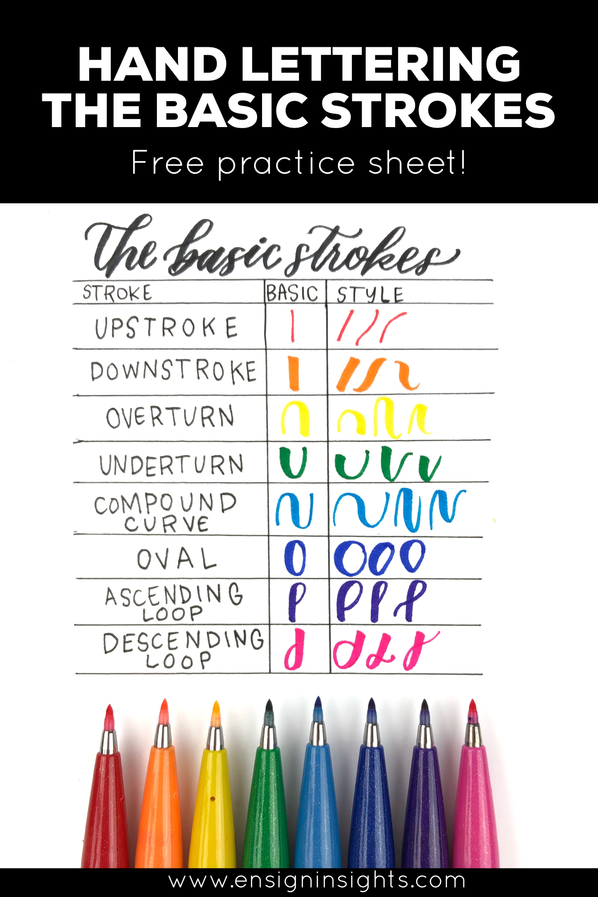 Hand Lettering The Basic Strokes Free Practice Sheet Ensign 