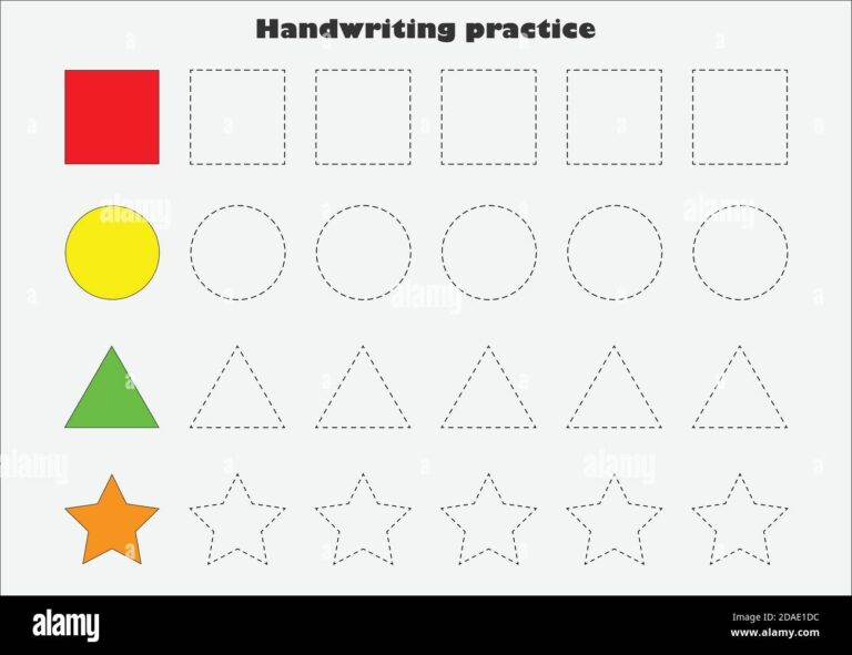 Handwriting Practice Sheet Kids Preschool Activity Educational Children Game Printable Worksheet Writing Training Learning Geometric Shapes Stock Vector Image U0026 Art Alamy