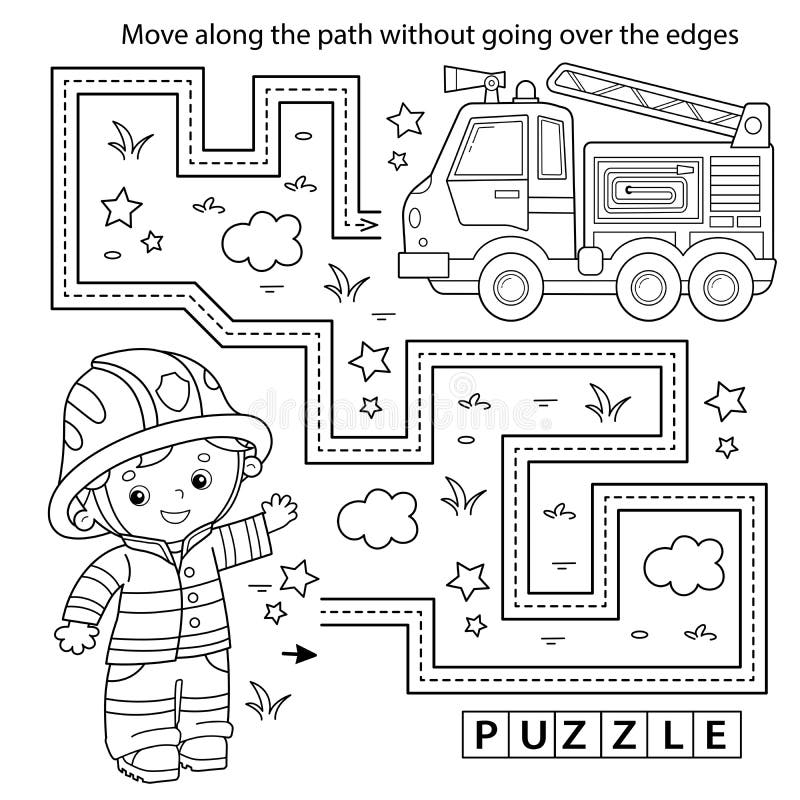 Handwriting Practice Sheet Simple Educational Game Or Maze Stock Vector Illustration Of Educational Firefighter 260400051