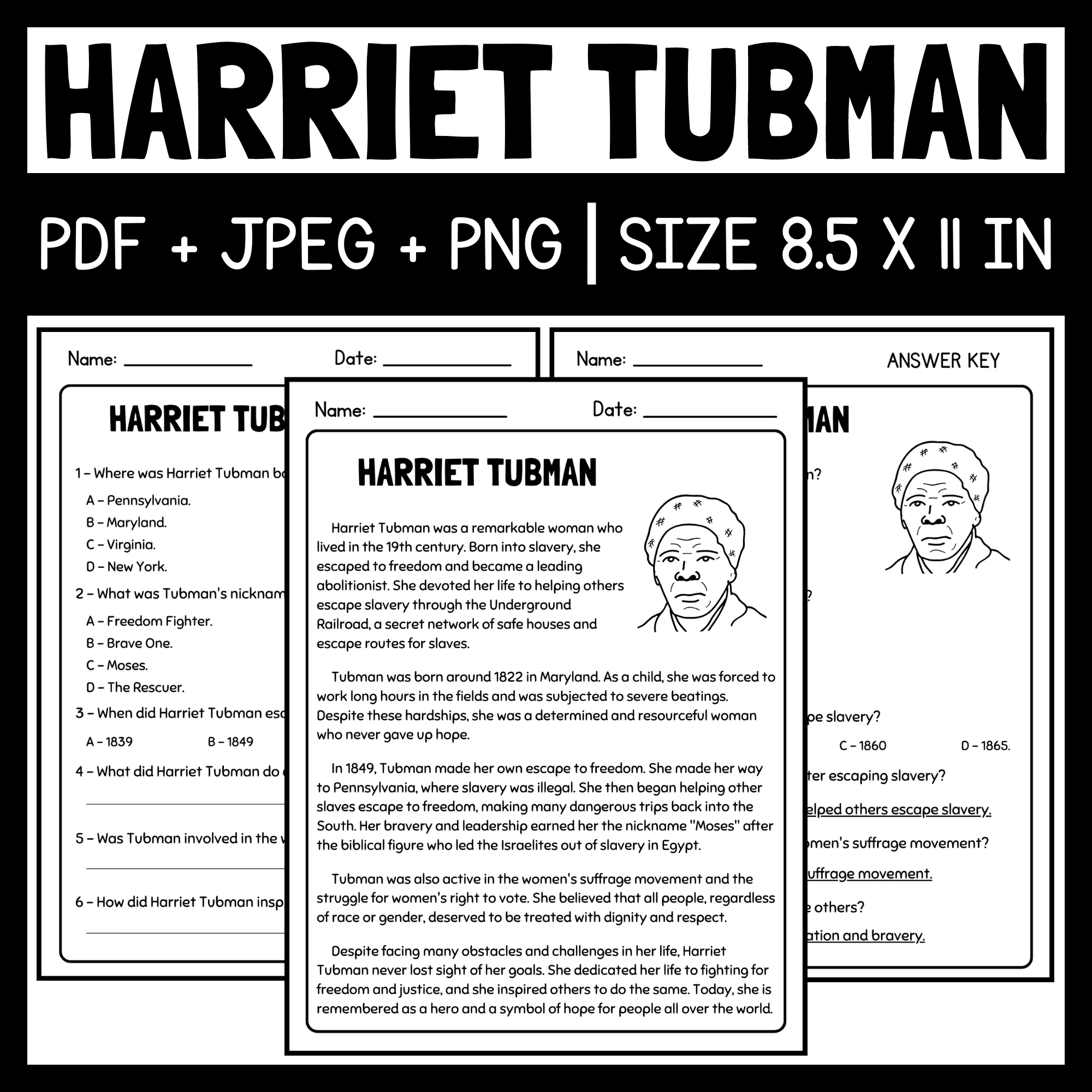 Free Printable Harriet Tubman Worksheets