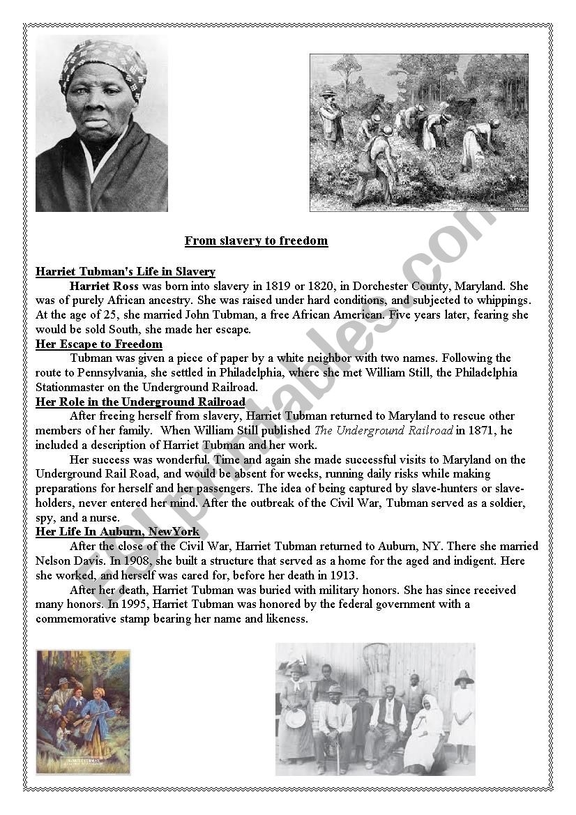 Harriet Tubman ESL Worksheet By Darlamama
