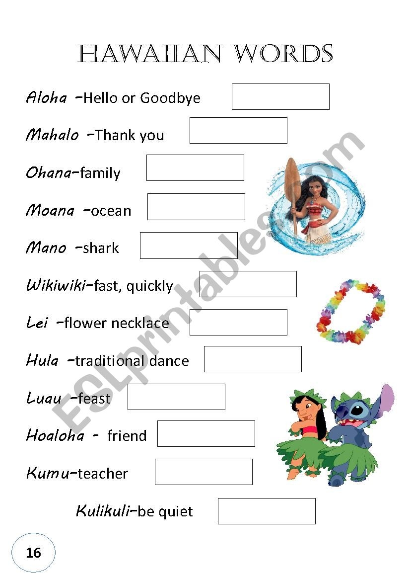 Hawaiian Words ESL Worksheet By Happykrngrl Worksheets Library