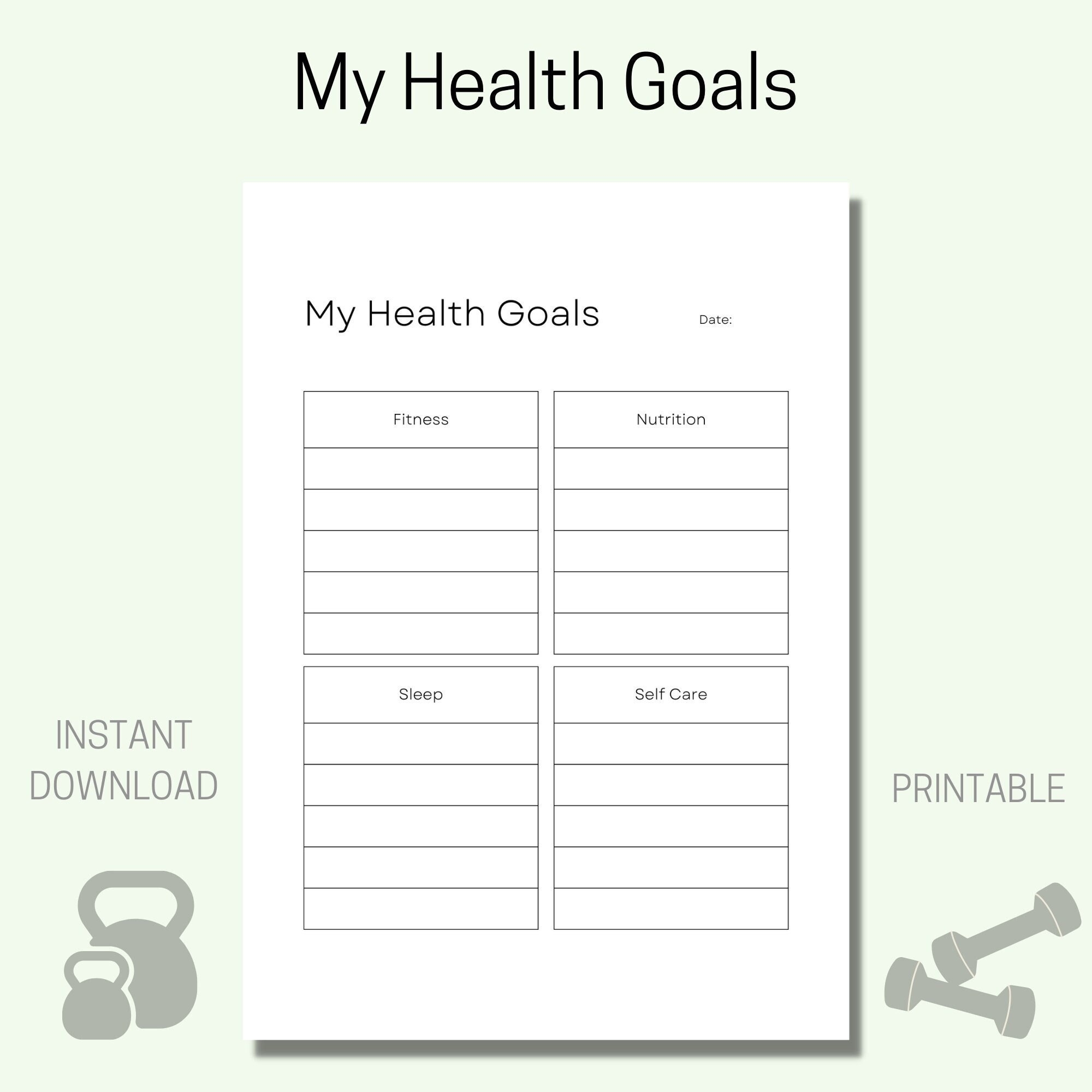 Health Fitness Goal Planner SMART Goals Worksheet digital Download Etsy