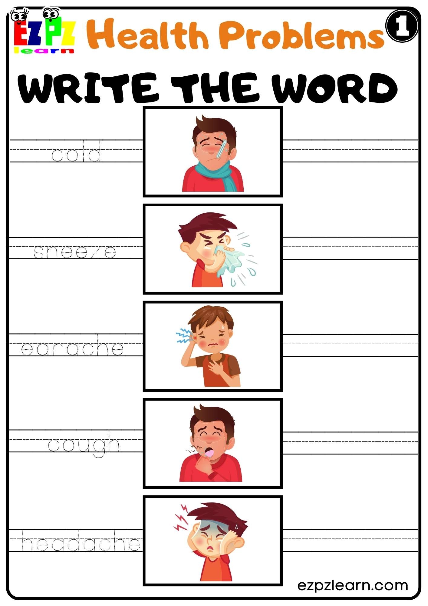Health Problems Write The Word Worksheet For Kids K5 And ESL Worksheets Library