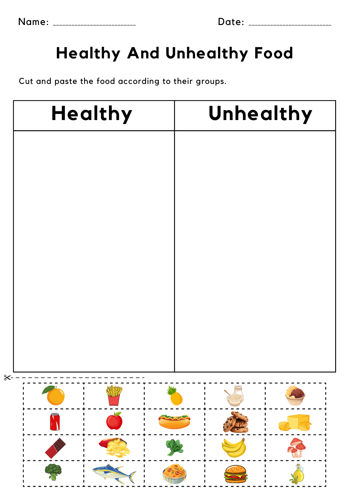 Healthy And Unhealthy Food Cut And Paste Worksheet Made By Teachers