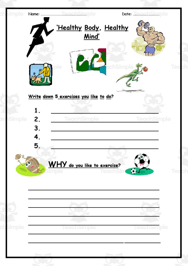 Healthy Body Healthy Mind Worksheet By Teach Simple