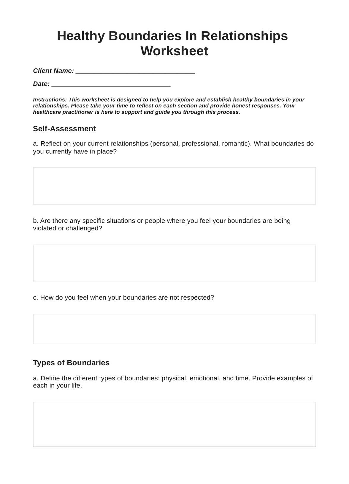 Printable Healthy Boundaries Worksheet
