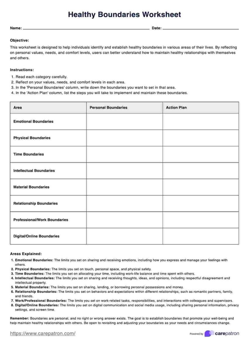 Healthy Boundaries Worksheet Example Free PDF Download
