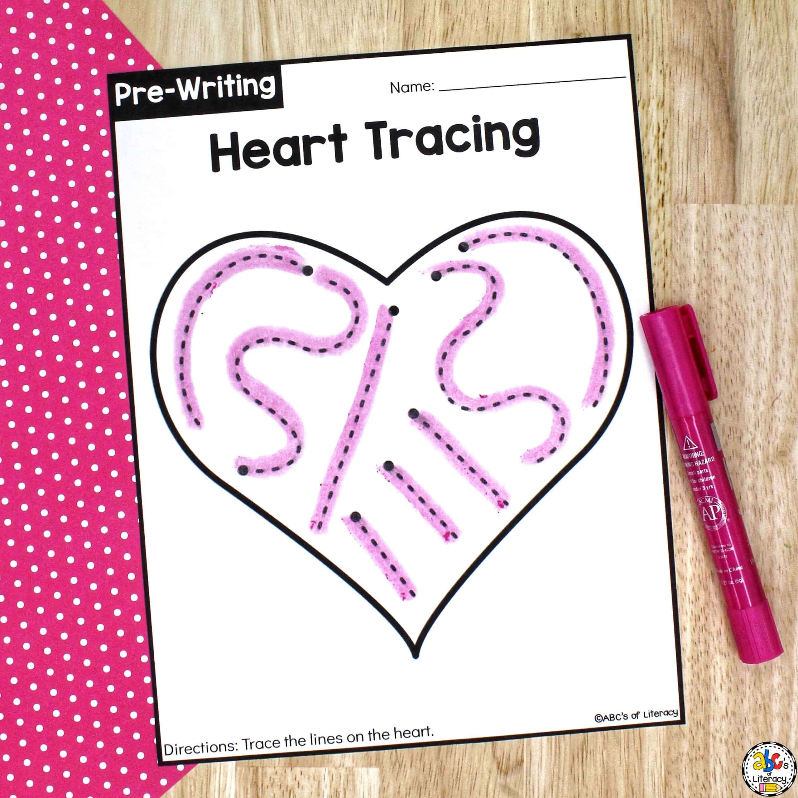 Heart Tracing Worksheets Pre Writing Activity