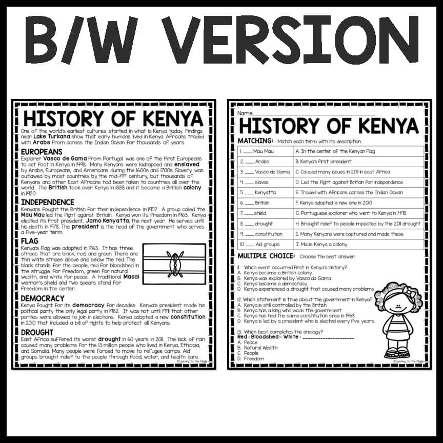 History Of Kenya Informational Reading Comprehension Worksheet Africa History Of Kenya Informational Reading Comprehension Worksheet Africa
