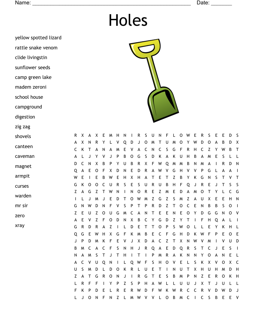 Holes Worksheet WordMint Holes Worksheet WordMint