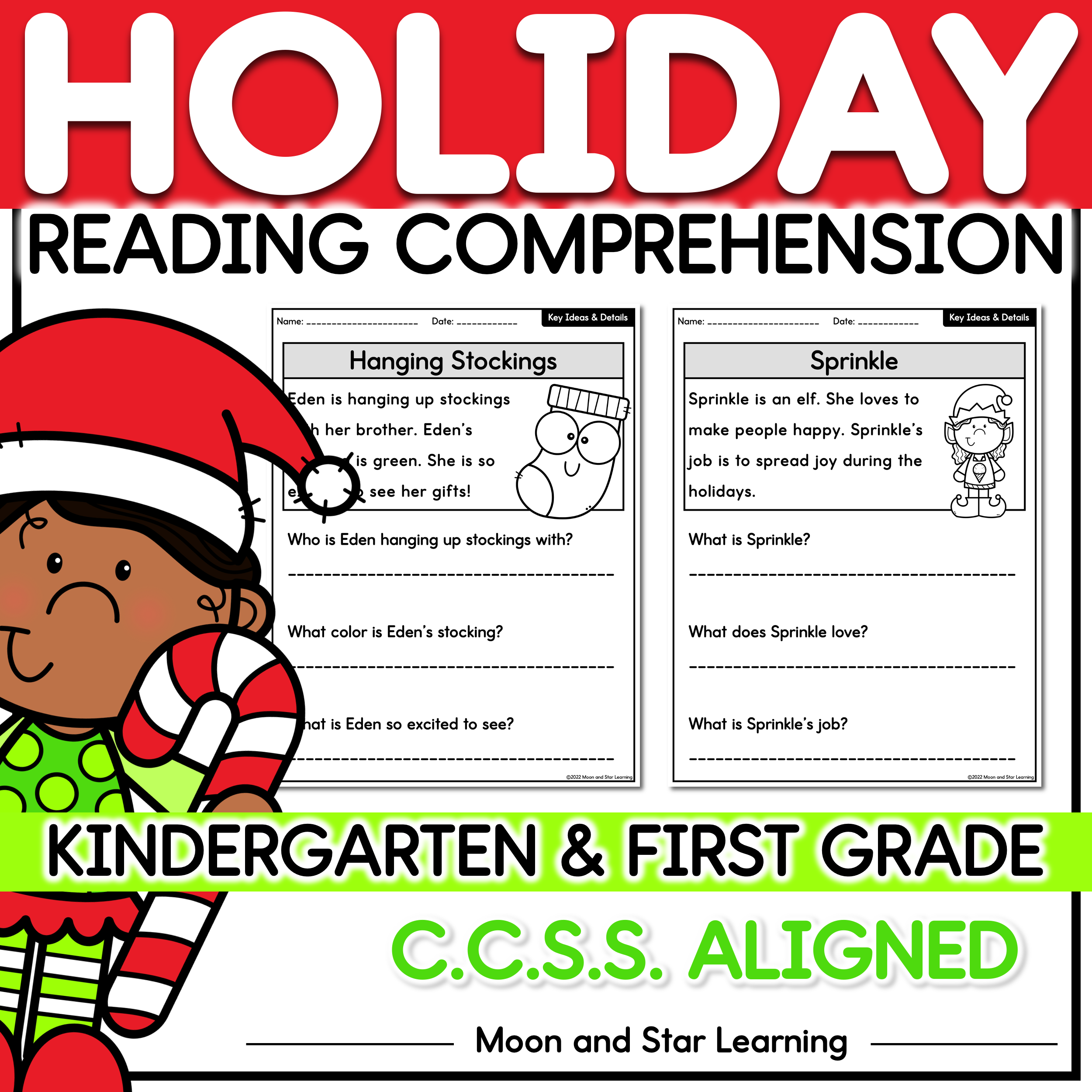 Holiday Christmas Themed Reading Comprehension Kindergarten 