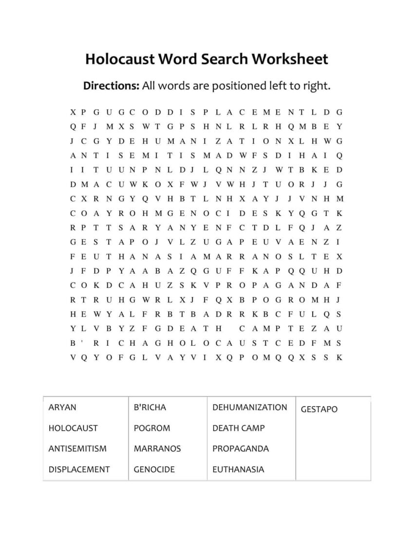 Holocaust KS3 Word Search Worksheet