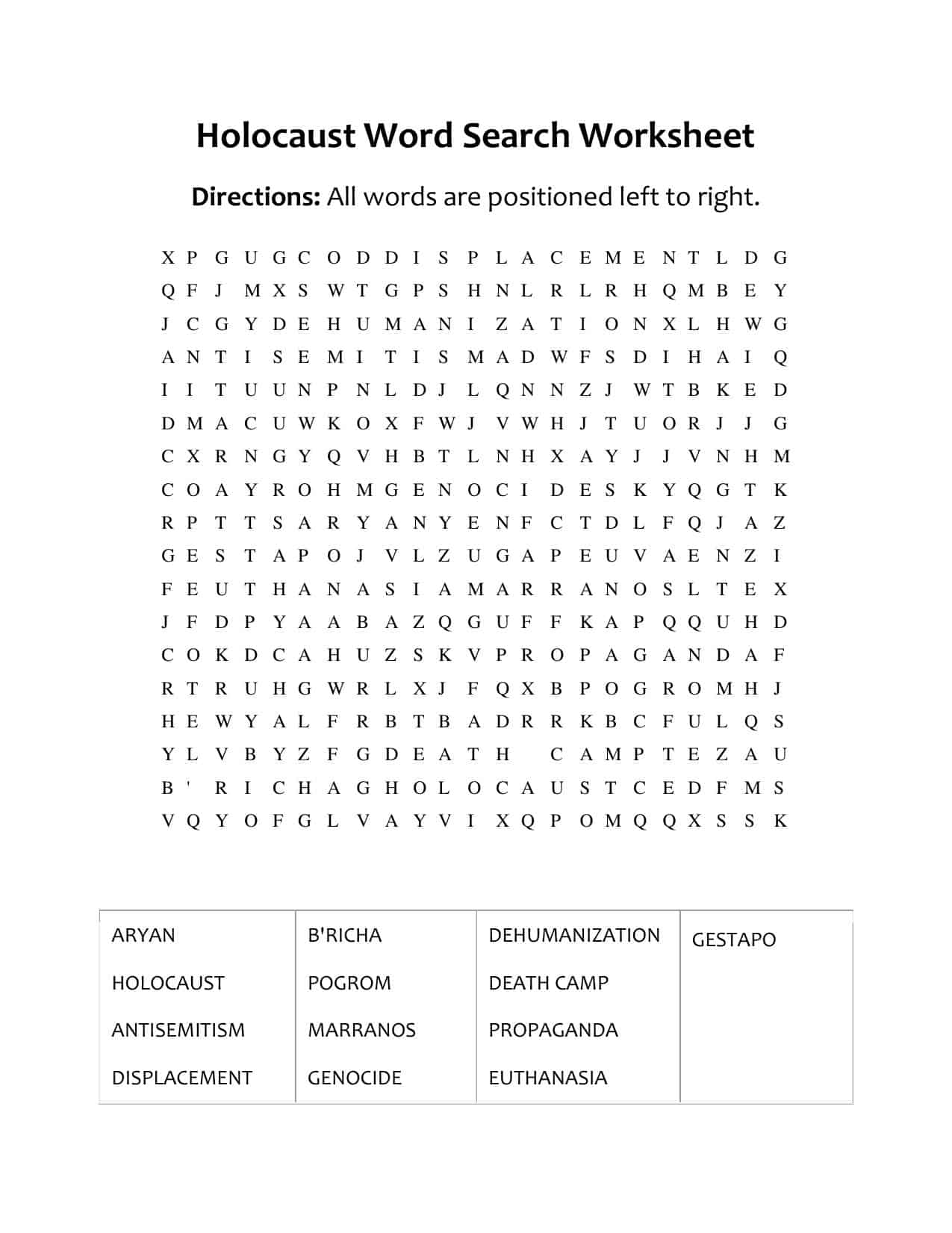 Holocaust KS3 Word Search Worksheet Holocaust KS3 Word Search Worksheet