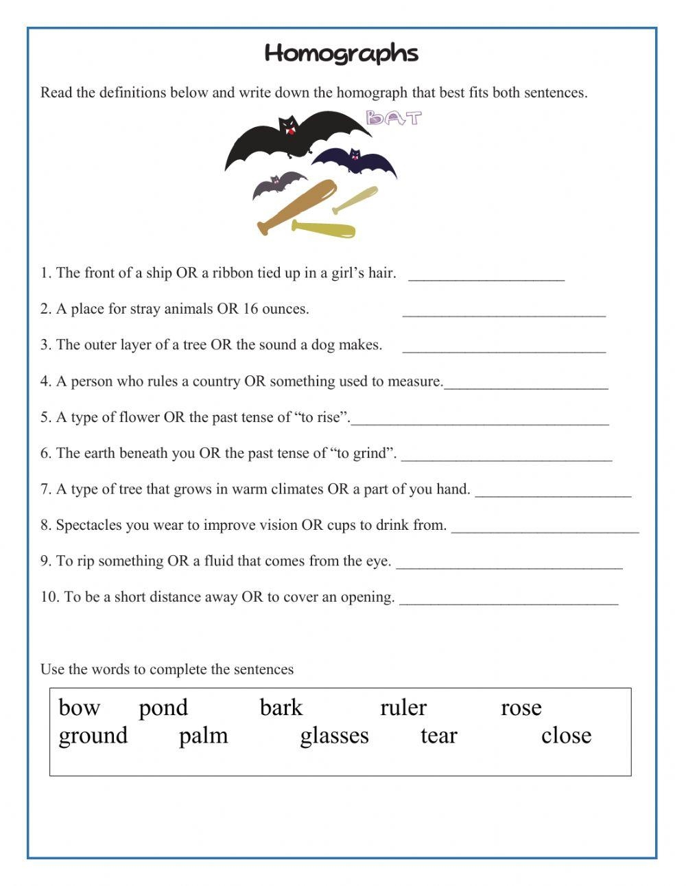 Homographs Exercise Worksheets Library Homographs Exercise Worksheets Library