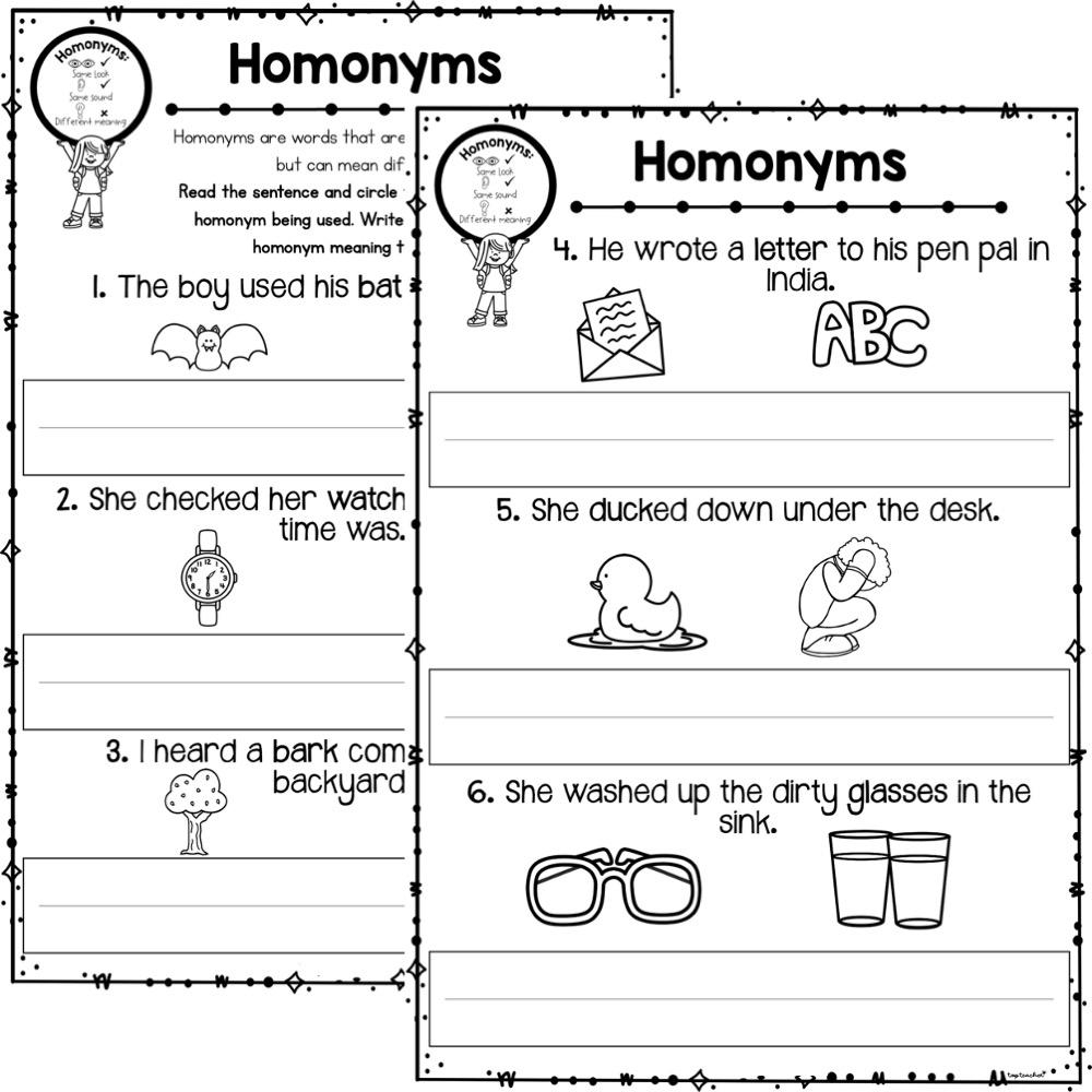 Free Homonyms Worksheets For 2nd Grade