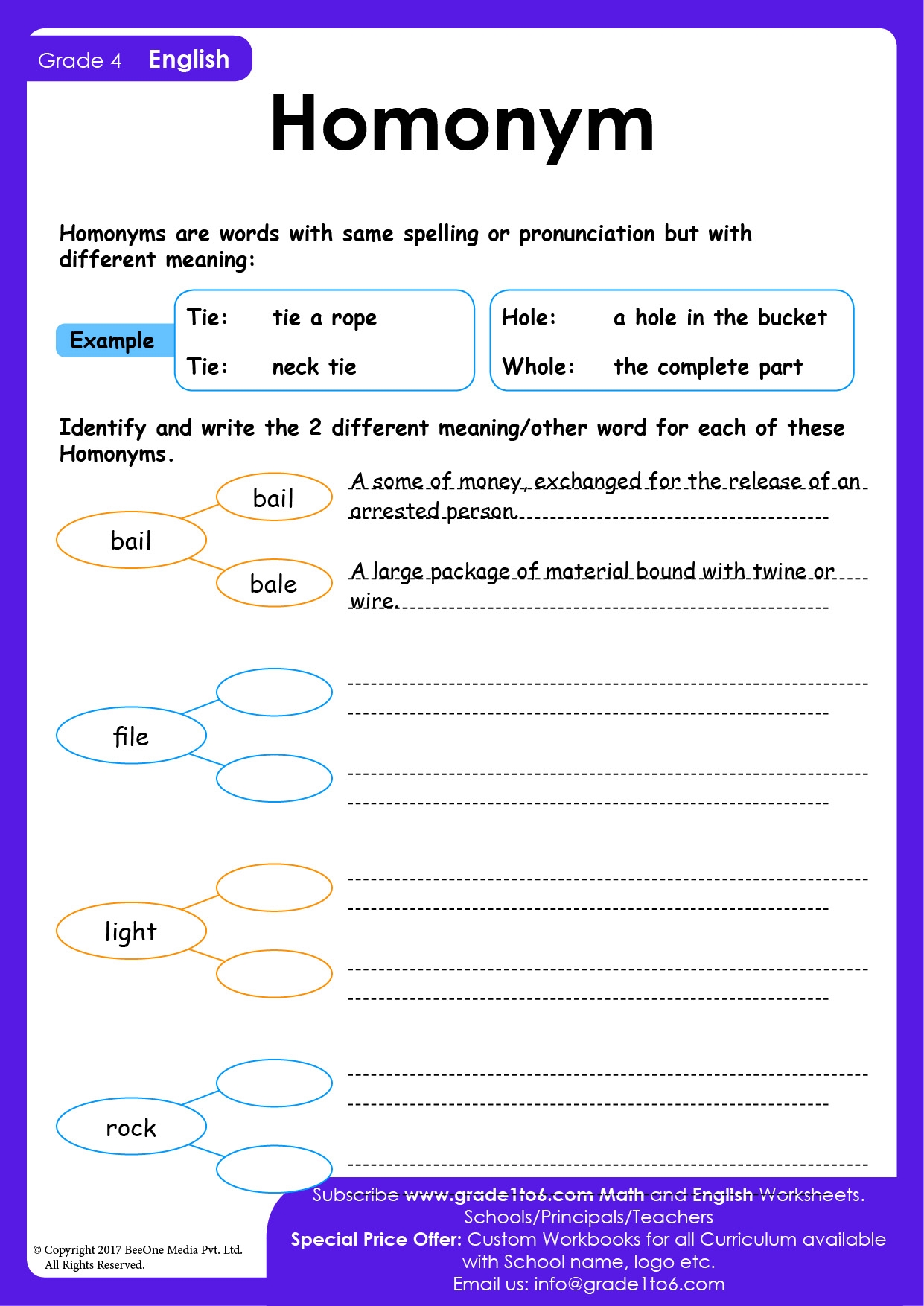 Homonyms Worksheet For Grade 4 Grade1to6