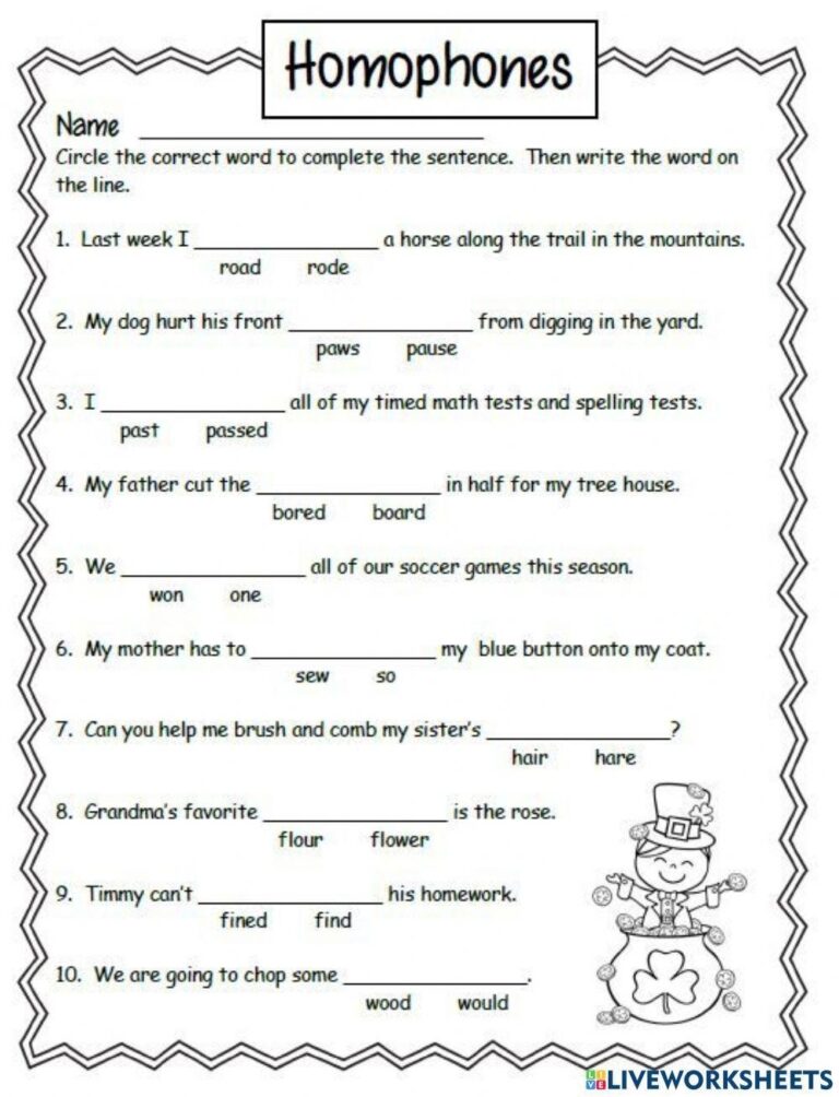 Homophones Worksheet For 3 Worksheets Library