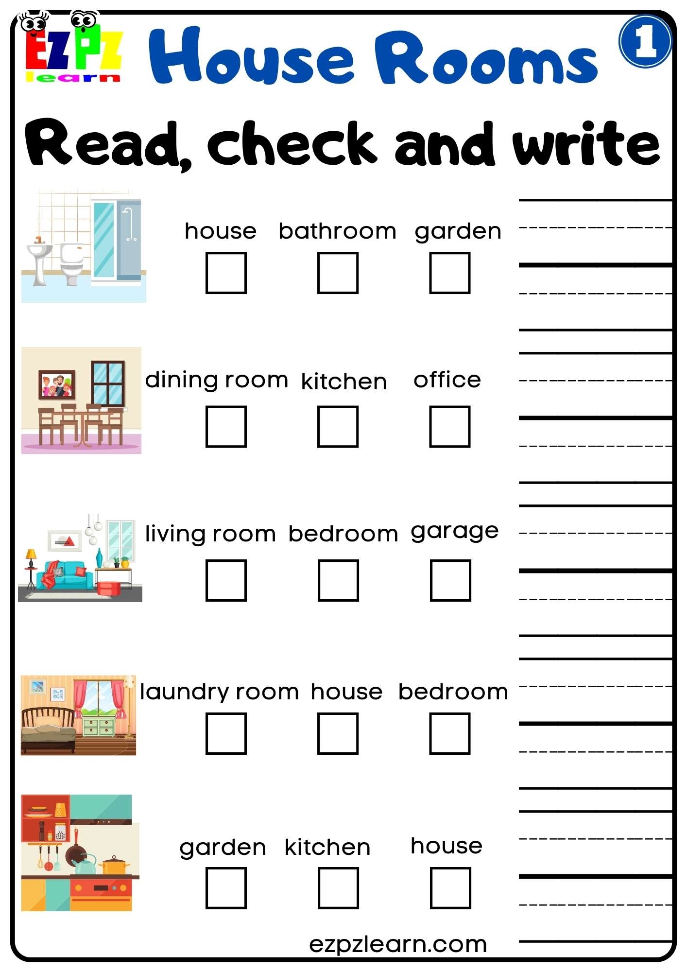 House Rooms Vocabulary Read Check And Write Activity For House Rooms Vocabulary Read Check And Write Activity For
