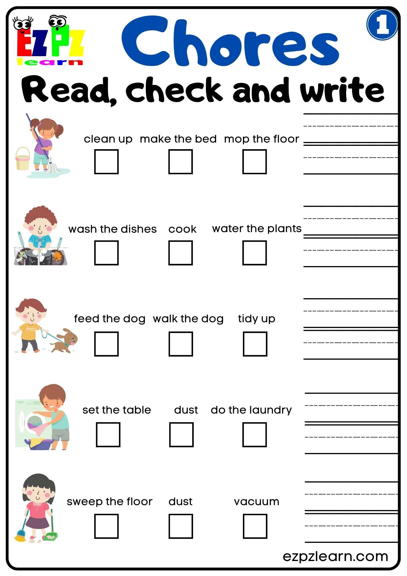 Printable Household Chores Worksheet For Kindergarten